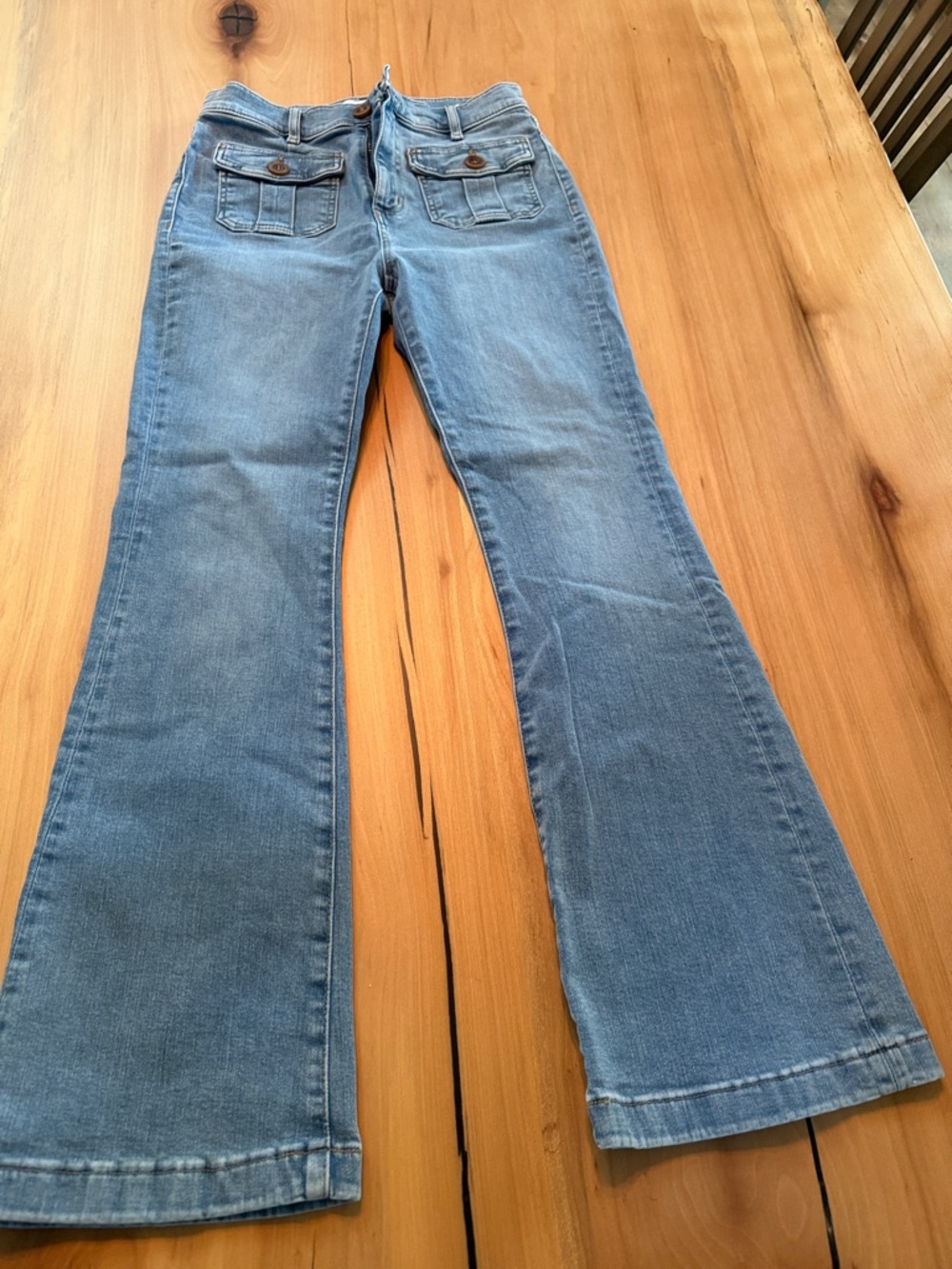LOFT Light Blue Flare Jeans with Front Flap Pockets